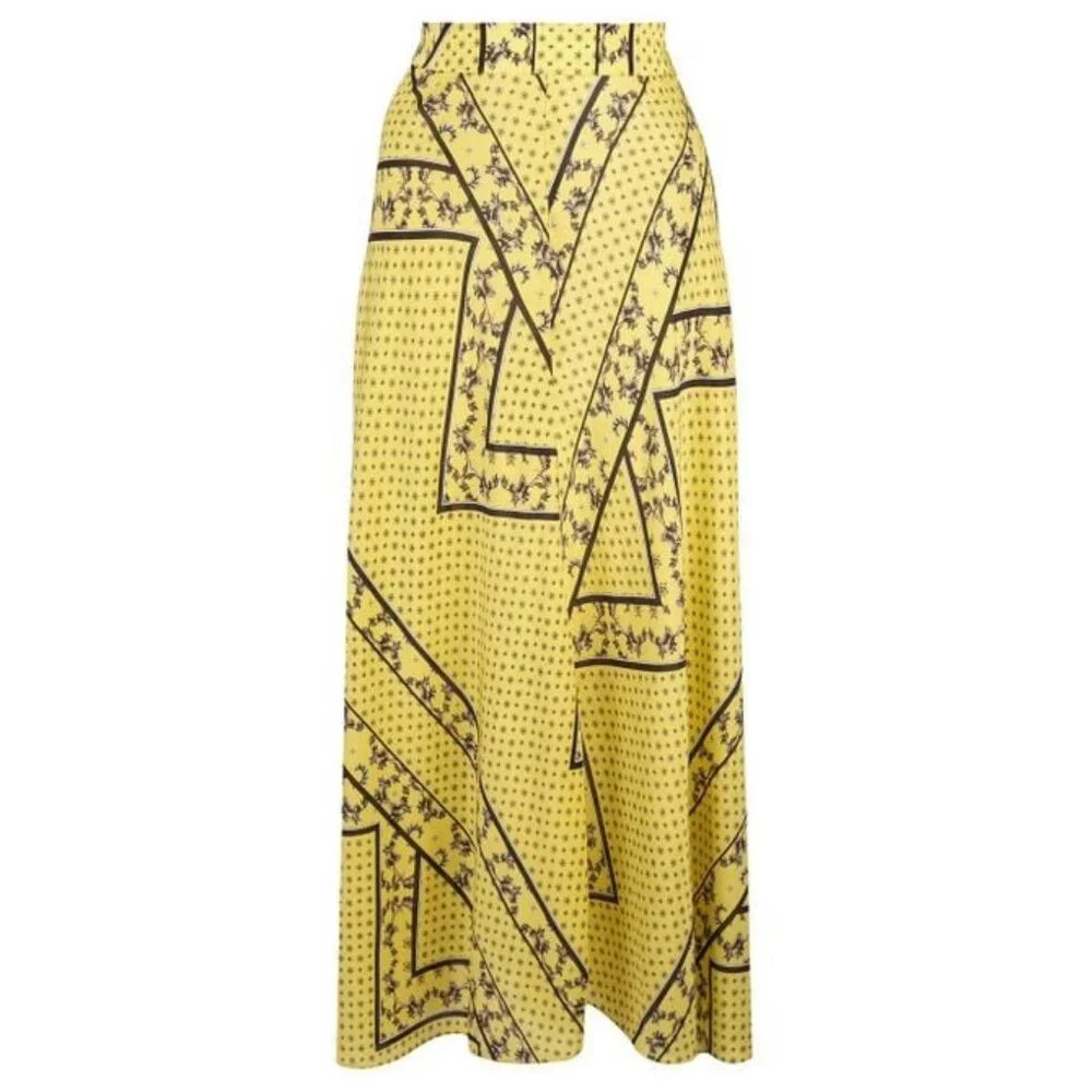 Ganni Silk Mix Maxi Skirt in Minion Yellow ASO Emily in Paris